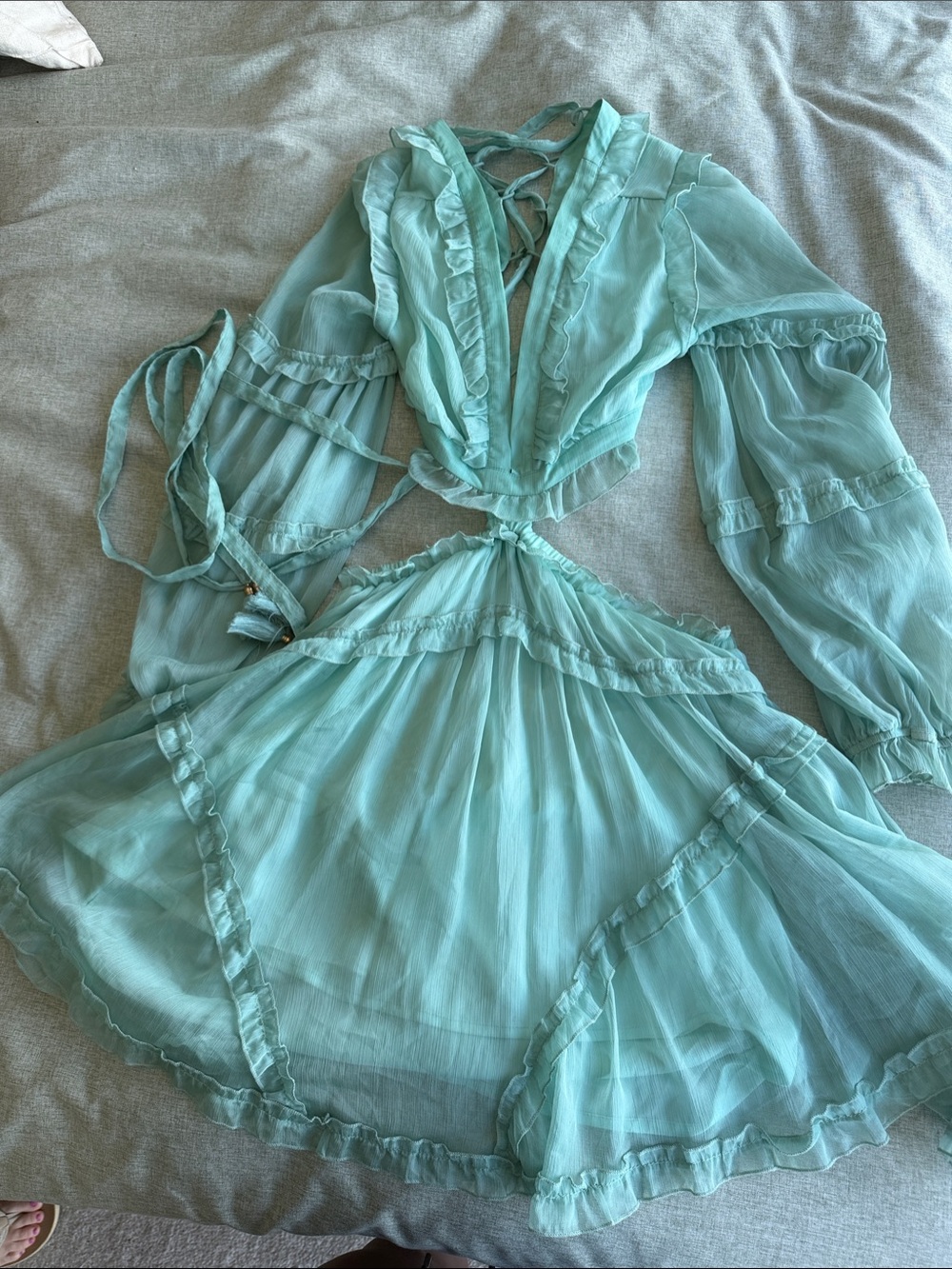 Sheer Ruffled Aqua Mini Dress
